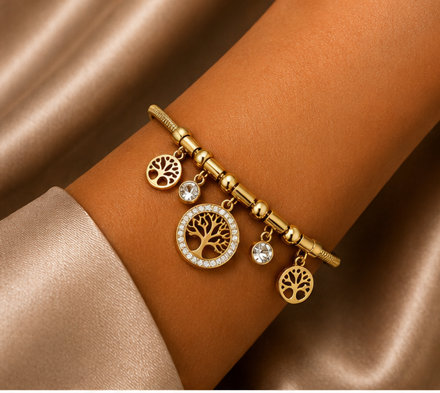 18K Gold Plated Tree of Life Charm Bracelet image 0