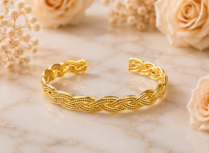 18K Gold Plated Braided Bangle image 0