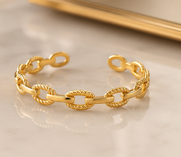 18K Gold Plated Interlocking Chain Bangle image 3