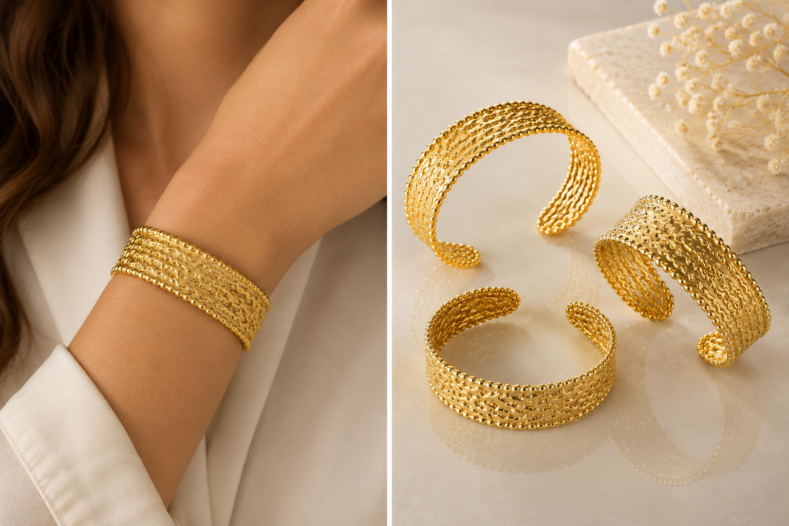 18K Gold Plated Textured Bangle image 1