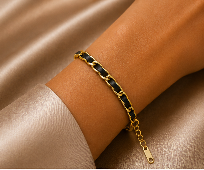 18K Gold Plated Black and Gold Bracelet image 1