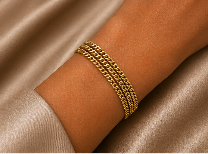 18K Gold Plated Triple Chain Bracelet image 1