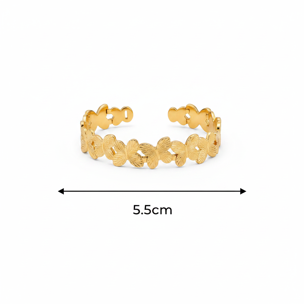 Gold Butterfly Bangle with 5.5cm sizing arrows