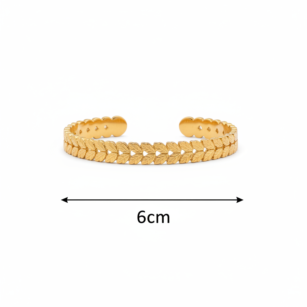 Gold Leaf Cuff Bangle with 6cm sizing arrows