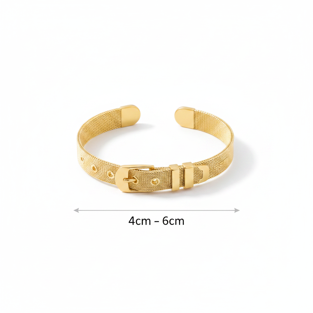 Gold Mesh Belt Bangle with 4cm–6cm width arrow