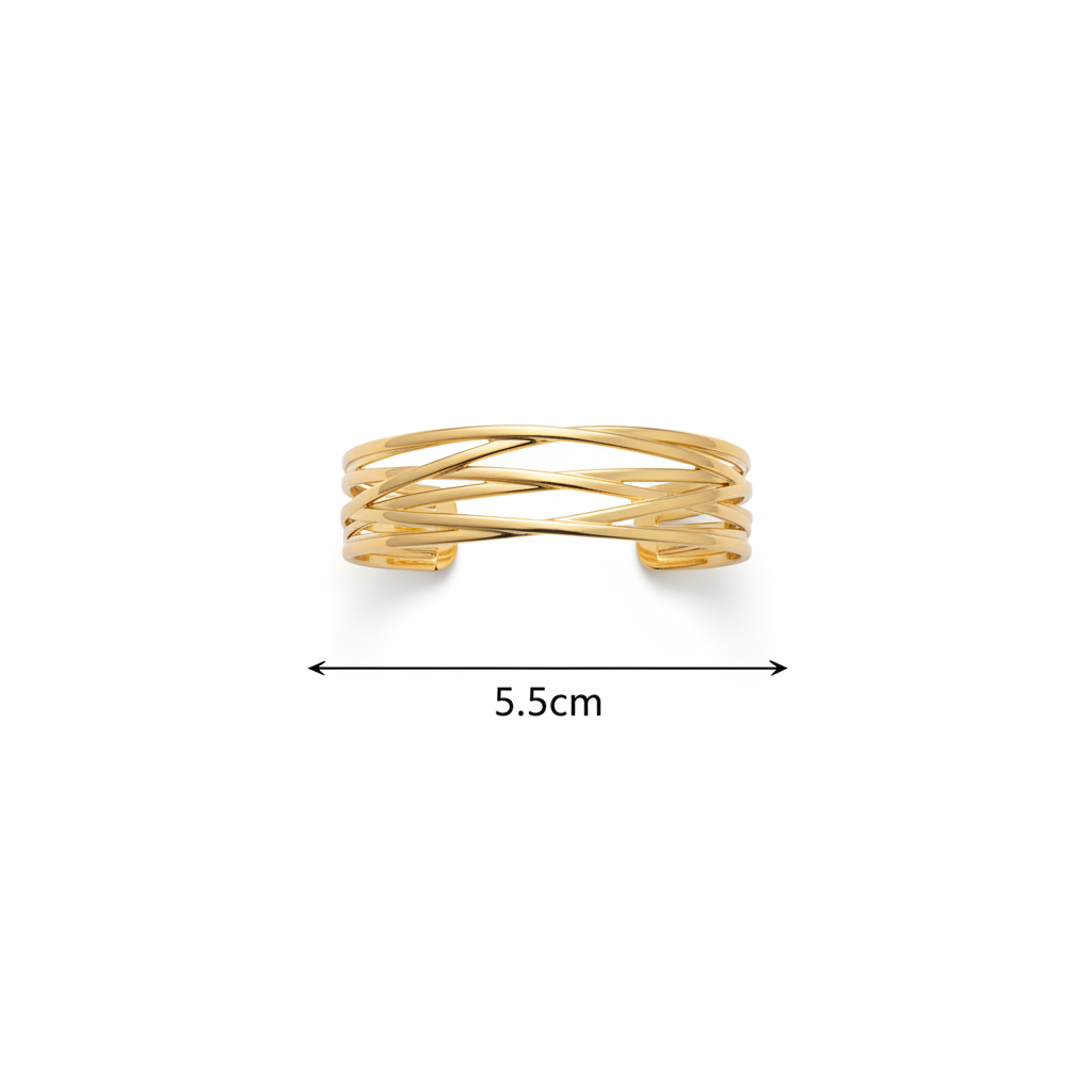 Gold Multi-Strand Wire Bangle with 5.5cm sizing arrow