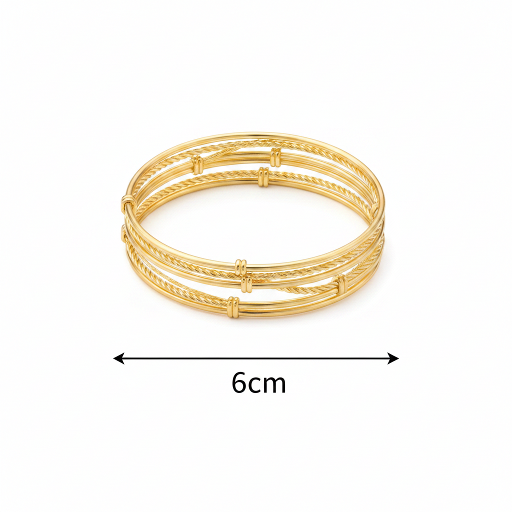 Gold Twisted Rope Bangle with 6cm sizing arrows