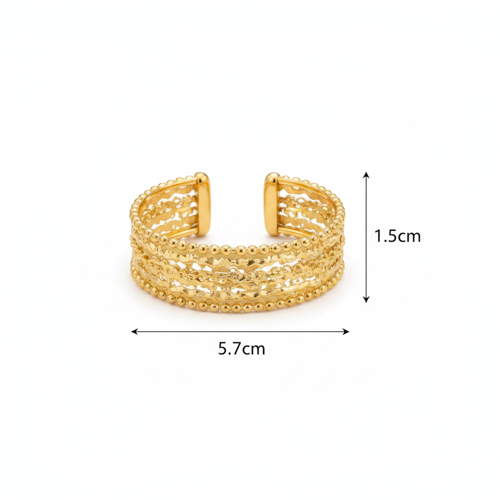 Wide Multi-Strand Gold Bangle with 5.7cm width and 1.5cm depth arrows